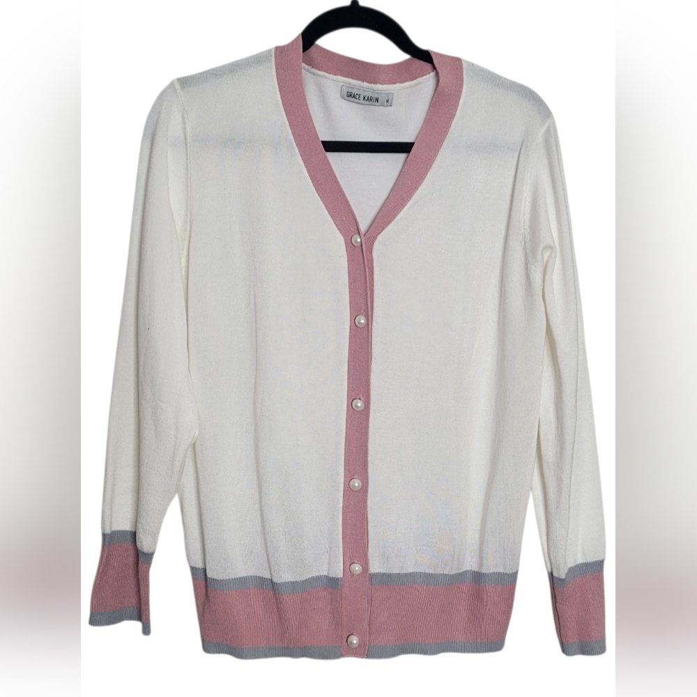 GRACE KARIN Cardigan Sweater Contrast Color Block Lightweight Womens Long Sleeve